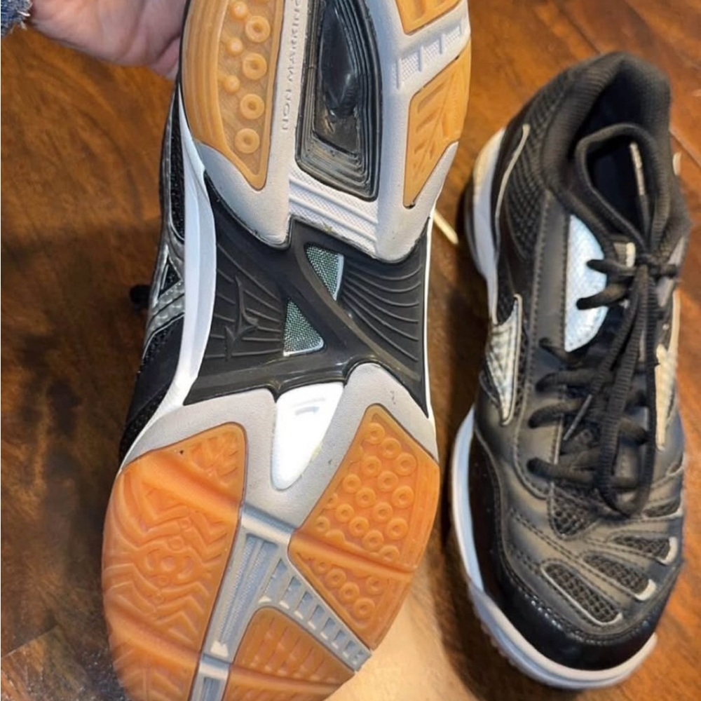 Mizuno Black and Orange Court Volleyball Shoes